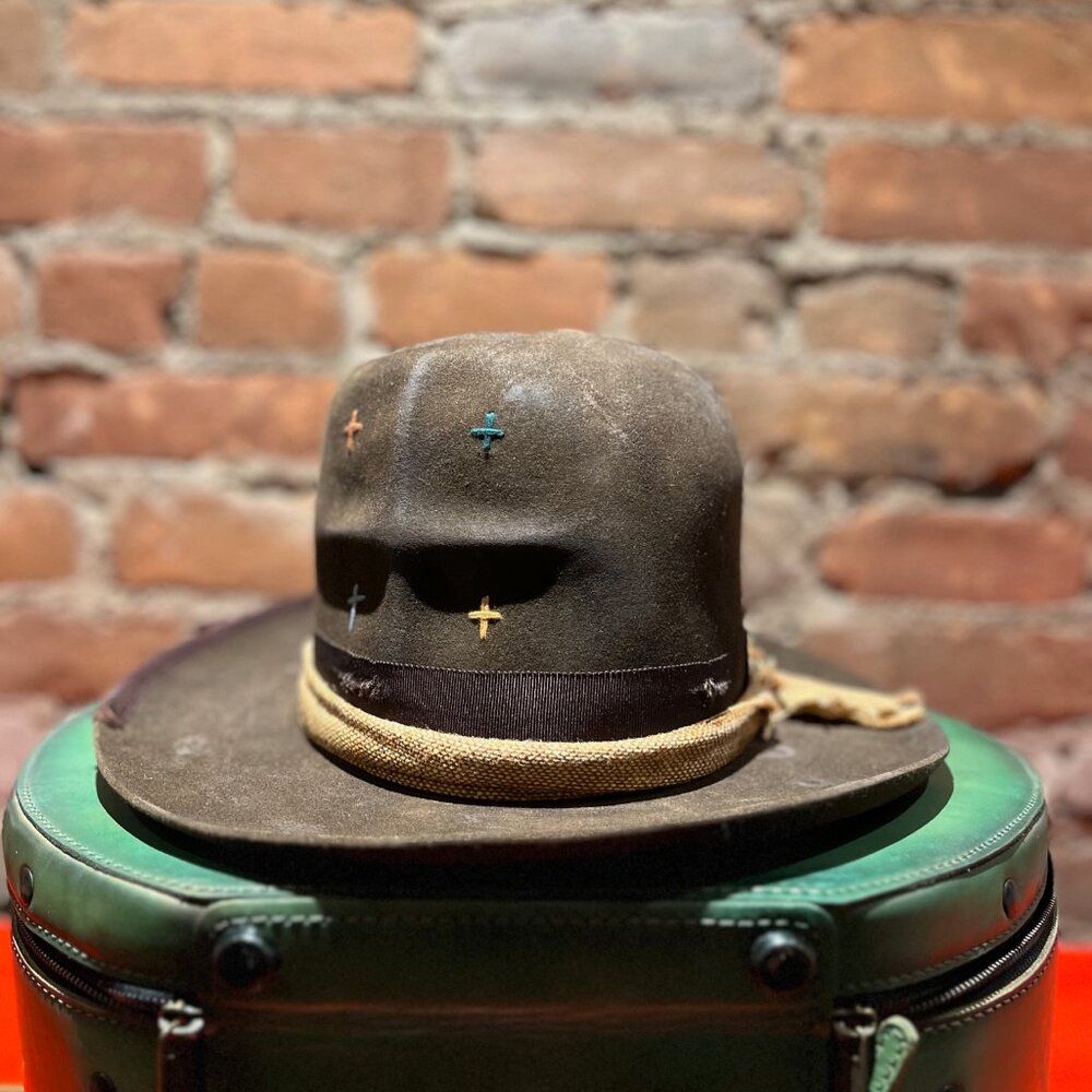 Nick Fouquet Distressed Fedora Chocolate Brown Raw Edge + Leather Case